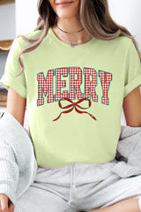 US3001P-E3206 Plaid Merry Christmas Bow Graphic Plus Tee $16