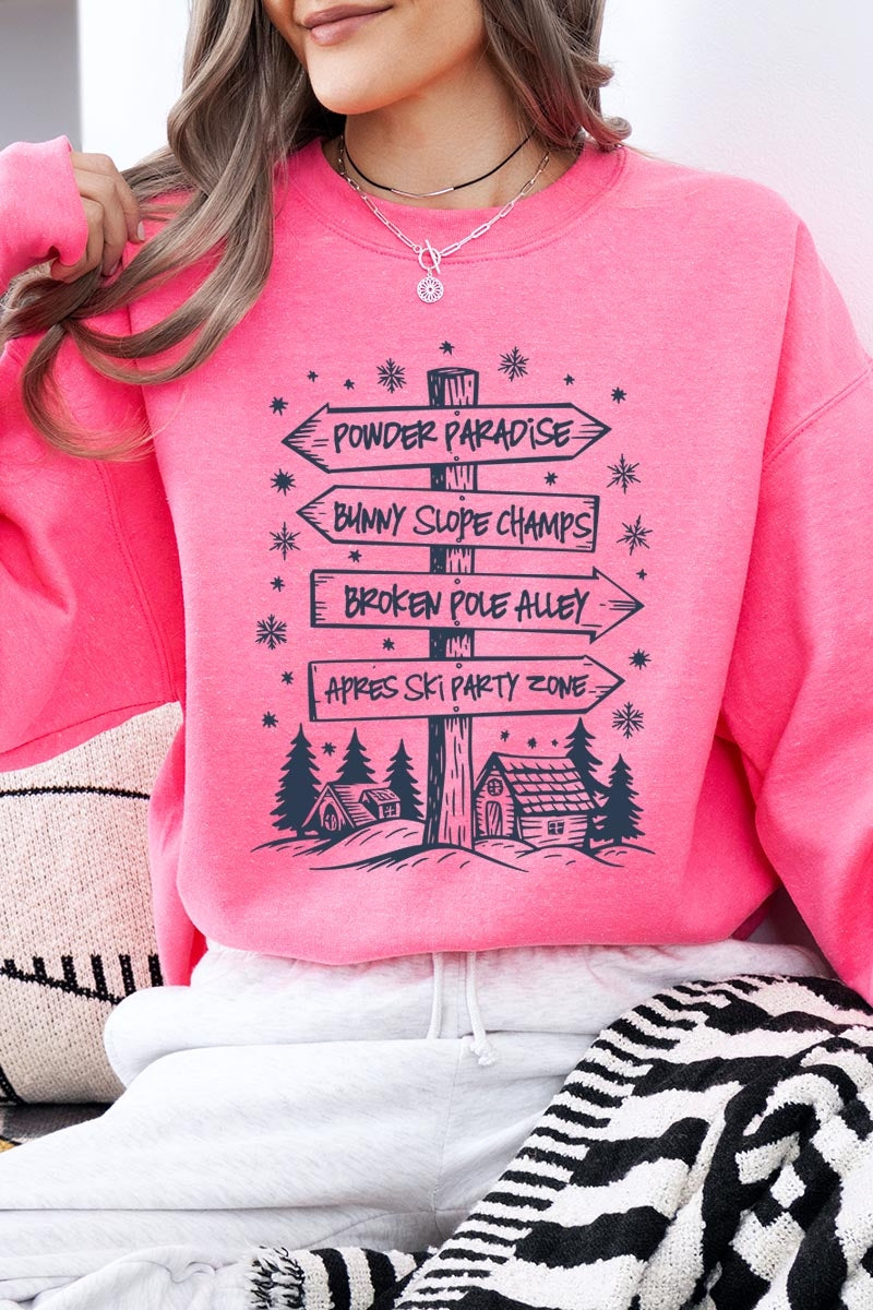 UL180-E3189 Ski Lodge Signs Graphic Sweatshirt $20
