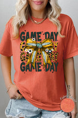 5000P-E3090 Yellow Football Game Day Bow Plus Heavy Cotton Tee $12.75