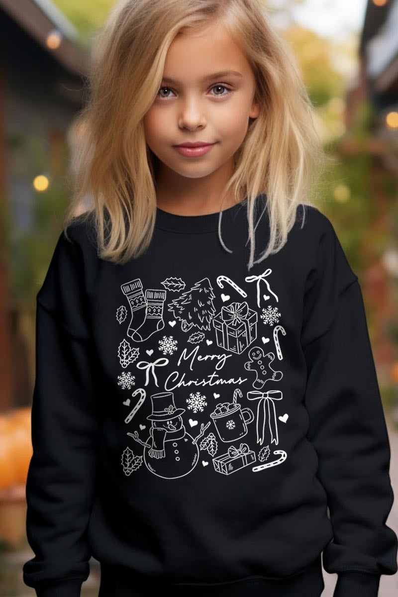 UL180B-E3181Z Christmas Doodle Kids Graphic Sweatshirt $20