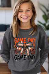 UL180B-E3088Z Orange Black Football Game Day Bow Kids Sweatshirt $20