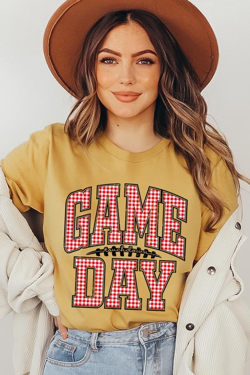 US3001P-E3126 Red Gingham Game Day Graphic Plus Tee $16