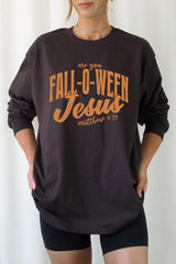 UL240-E3143 Are You Fall O Ween Jesus Graphic Long Sleeve Tee $13.75