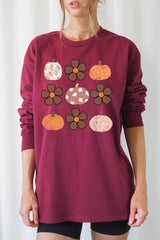 UL240P-E3117 Pumpkins & Flowers Fall Plus Long Sleeve Tee $17