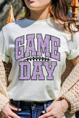 US3001P-E3127 Purple Gingham Game Day Graphic Plus Tee $16