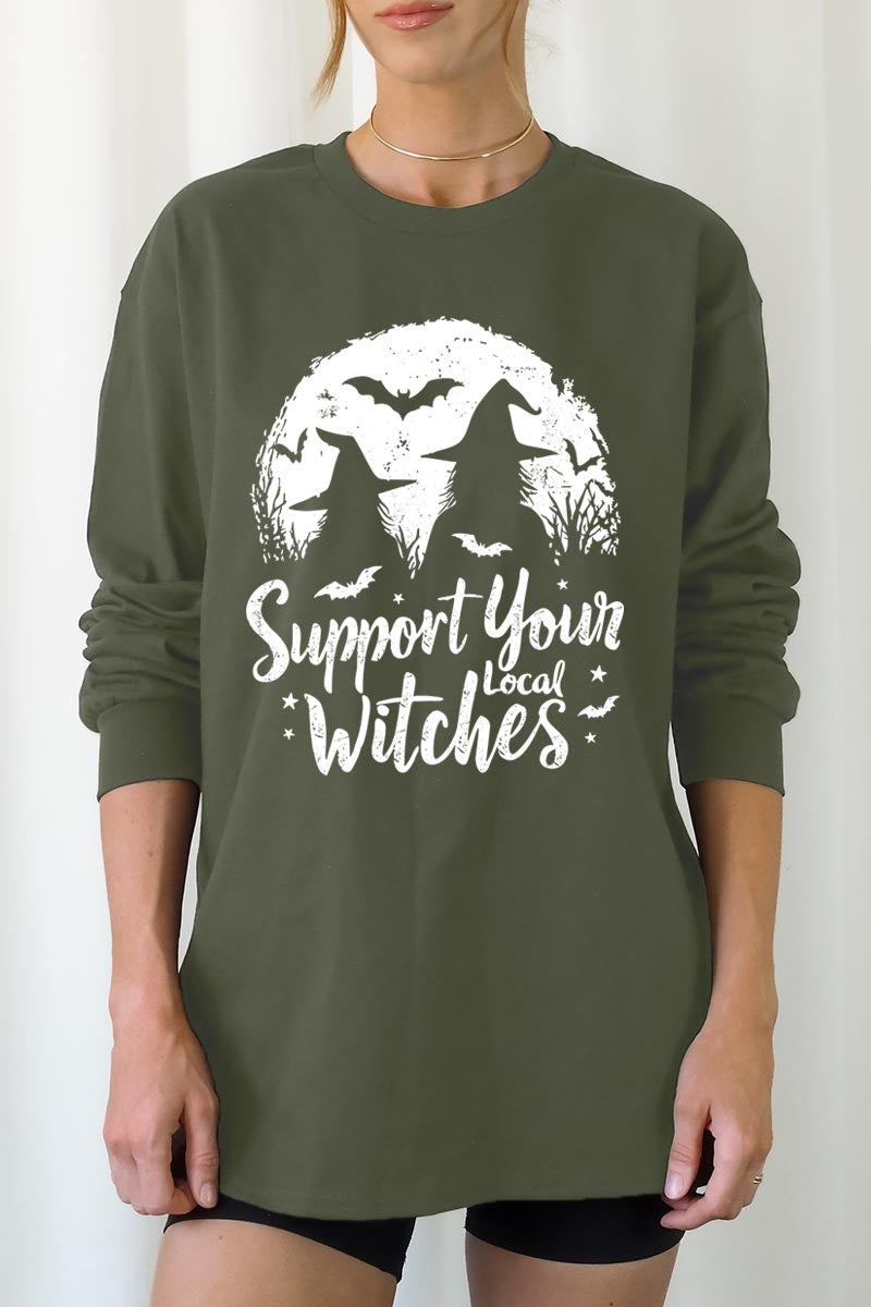 UL240P-E3161 Local Witches Halloween Graphic Plus Long Sleeve Tee $17