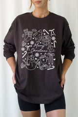 UL240-E3181 Christmas Doodle Graphic Long Sleeve Tee $13.75