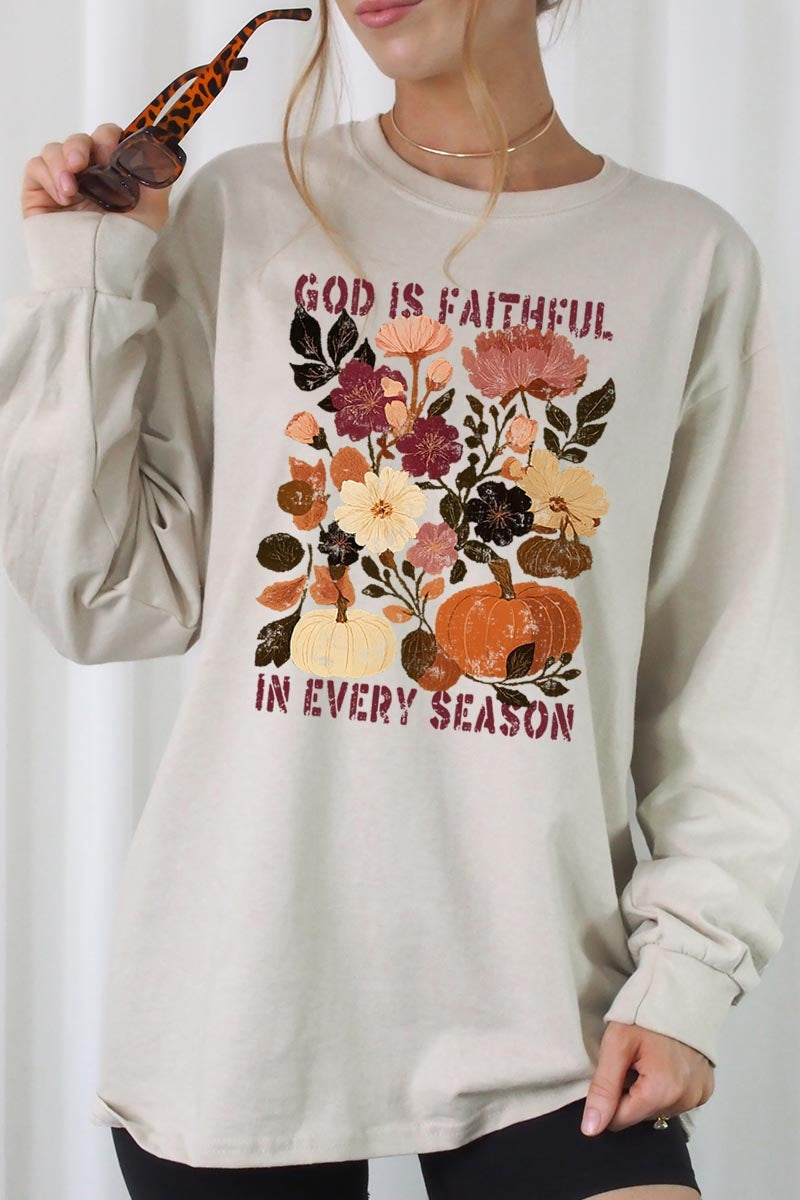 UL240-E3171 Faithful In Every Season Graphic Long Sleeve Tee $13.75
