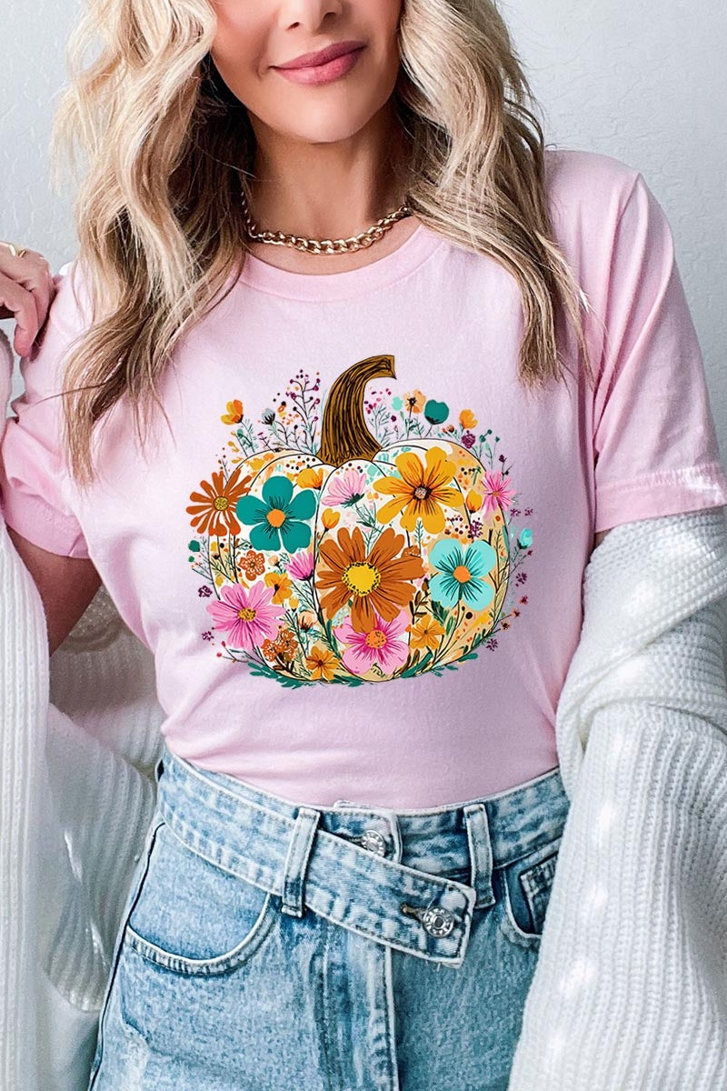 US3001P-E3118 Floral Pumpkin Graphic Plus Tee $16