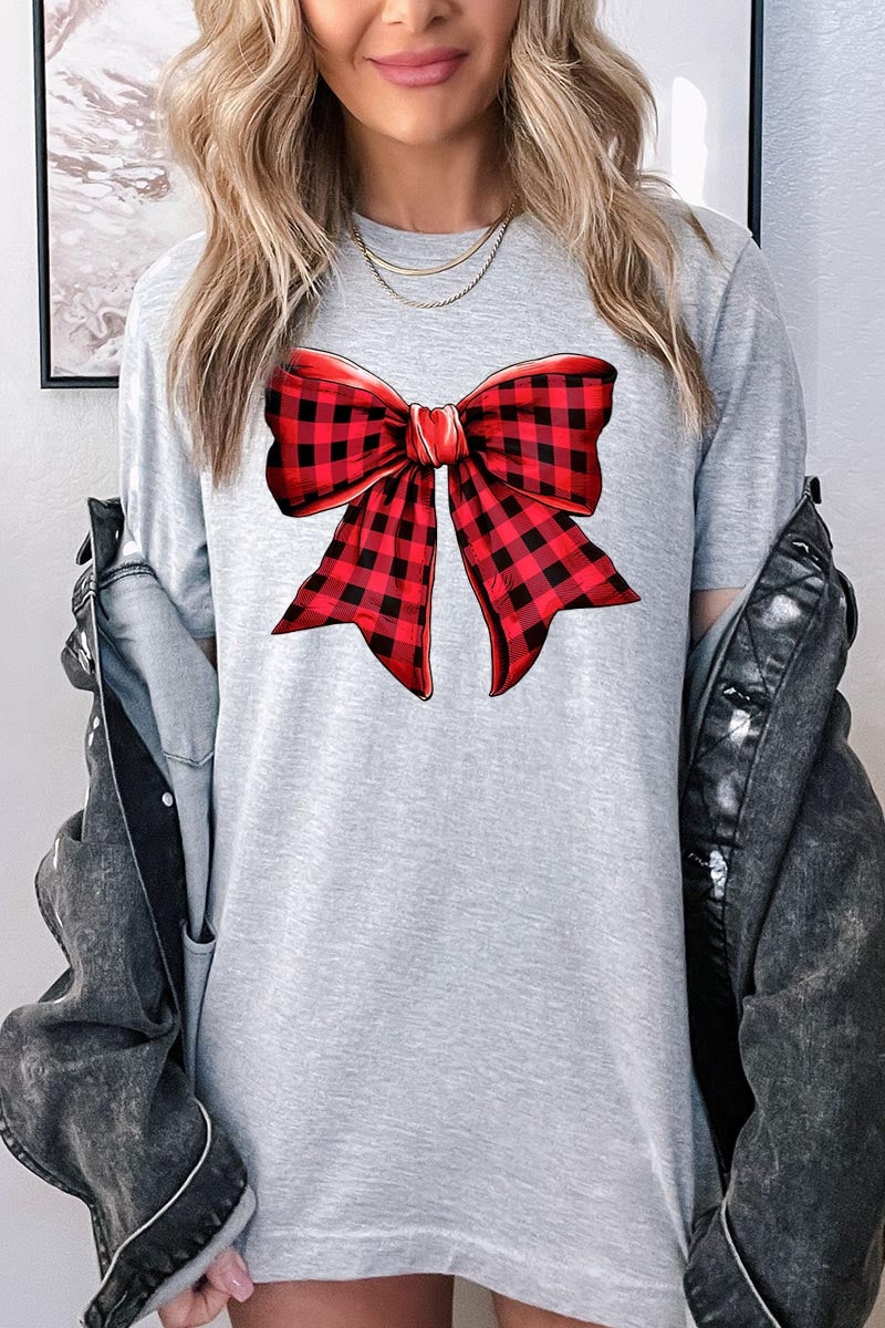 US3001P-E3198 Red Buffalo Plaid Bow Graphic Plus Tee $16