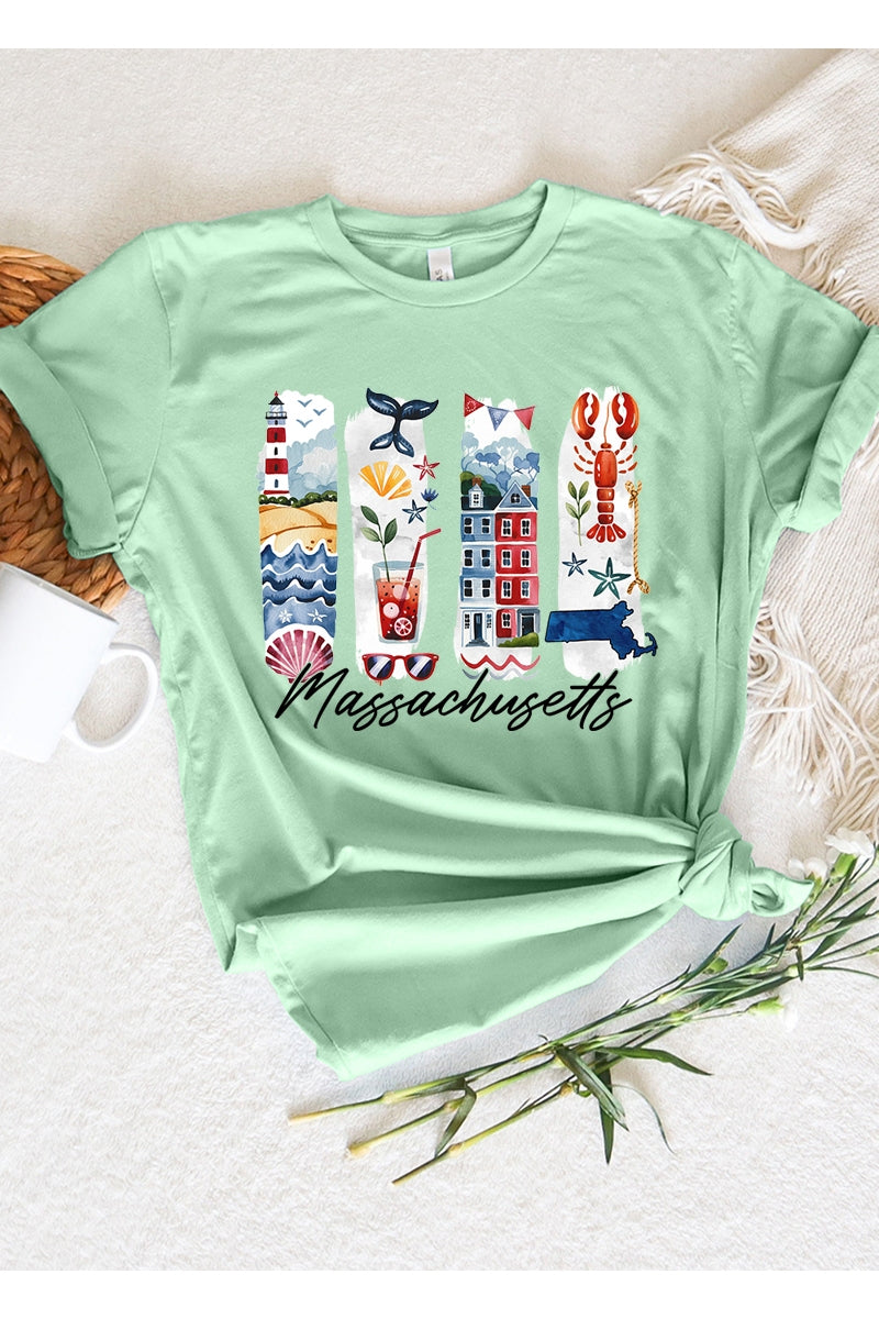 US3001-E3061MA Massachusetts State Brushstroke Graphic Tee $12.5