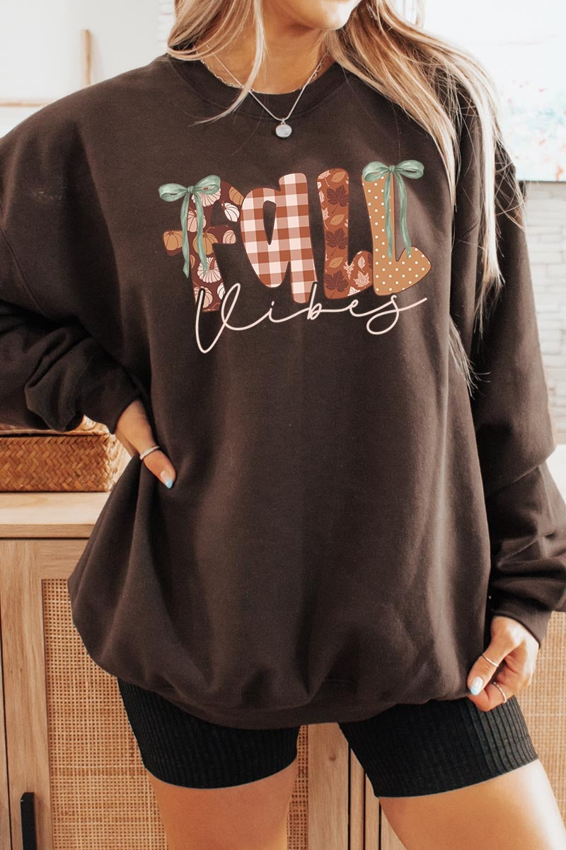 UL180P-E3071 Fall Vibes Rustic Script Graphic Plus Sweatshirt $25