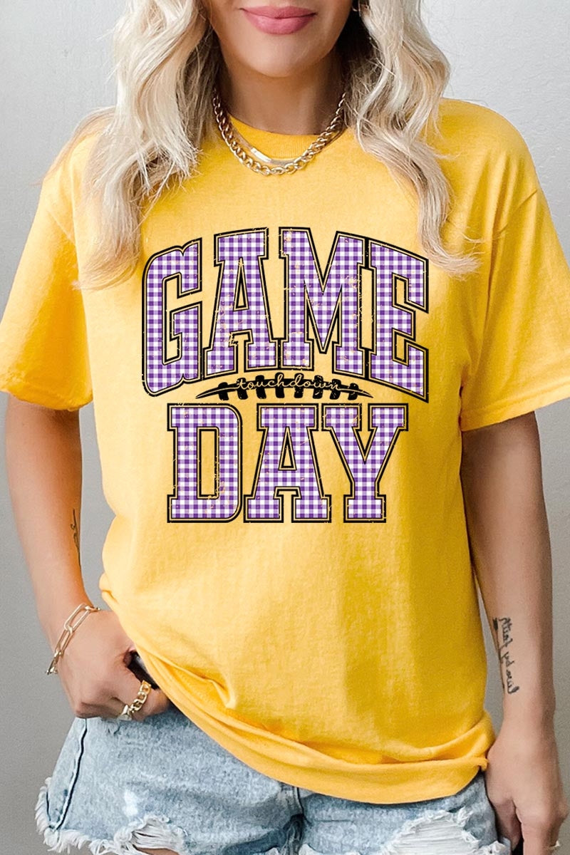 5000P-E3127 Purple Gingham Game Day Plus Heavy Cotton Tee $12.75