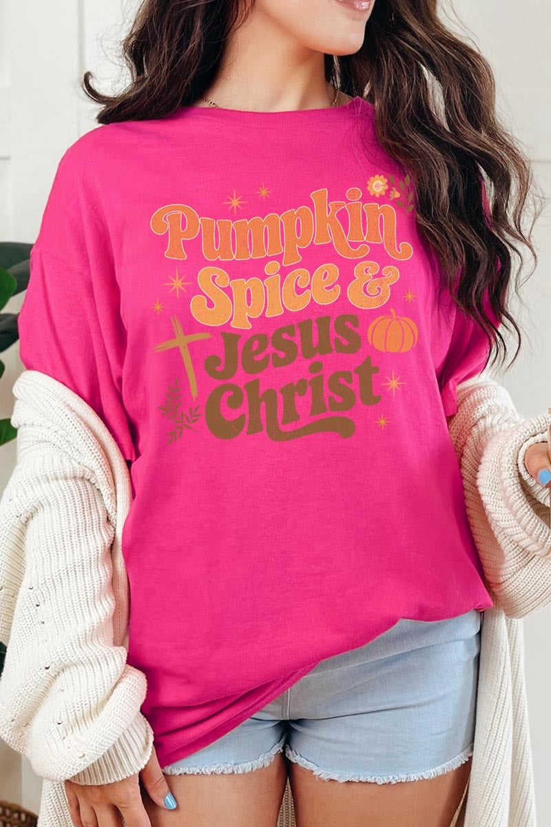 5000-E3164 Pumpkin Spice & Jesus Graphic Heavy Cotton Tee $9