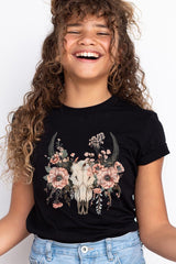 US3001Y-E3113Z Western Skull Floral Kids Graphic Tee $11