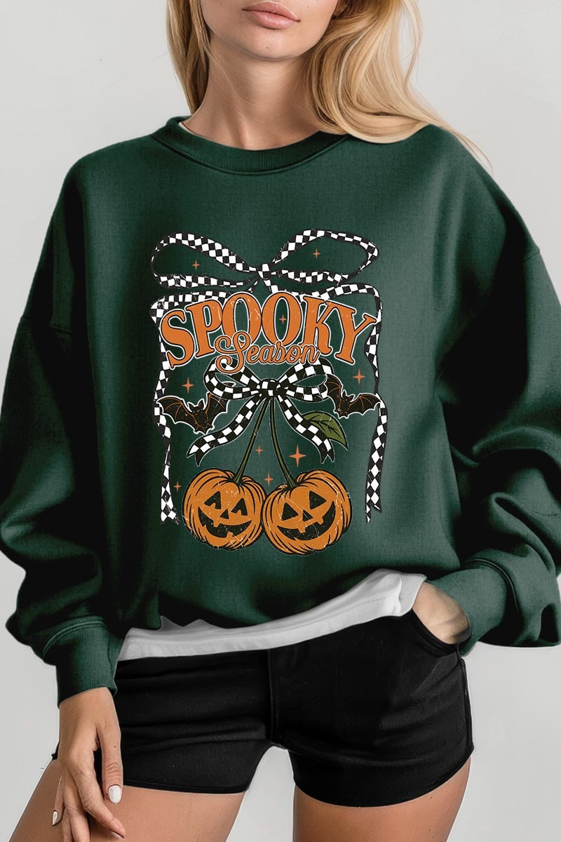 UL180P-E3085 Pumpkin Cherries Graphic Plus Sweatshirt $25