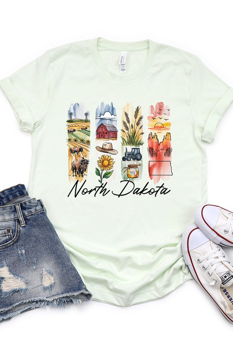 US3001-E3061ND North Dakota State Brushstroke Graphic Tee $12.5