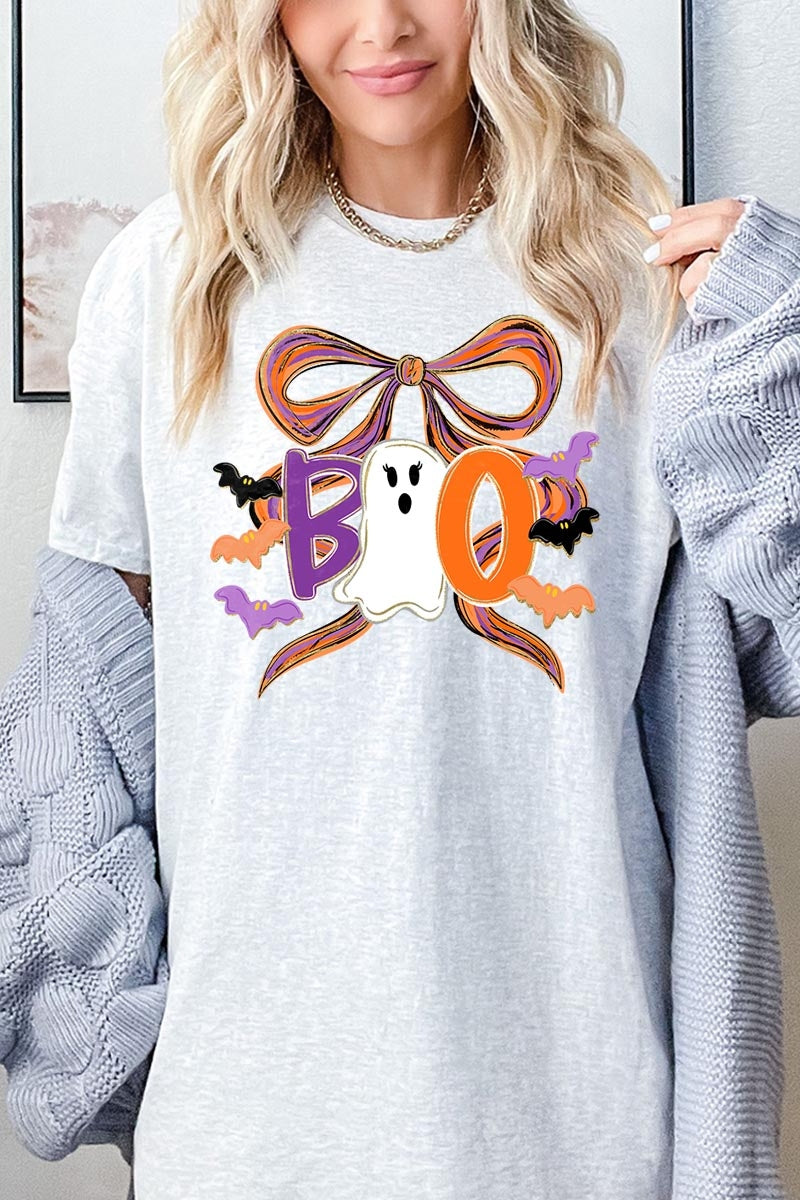 5000P-E3120 Boo Brushstroke Bow Graphic Plus Heavy Cotton Tee $12.75