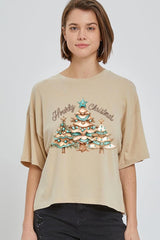 CTS-E3185 Howdy Christmas Graphic Relaxed Crop Top $11
