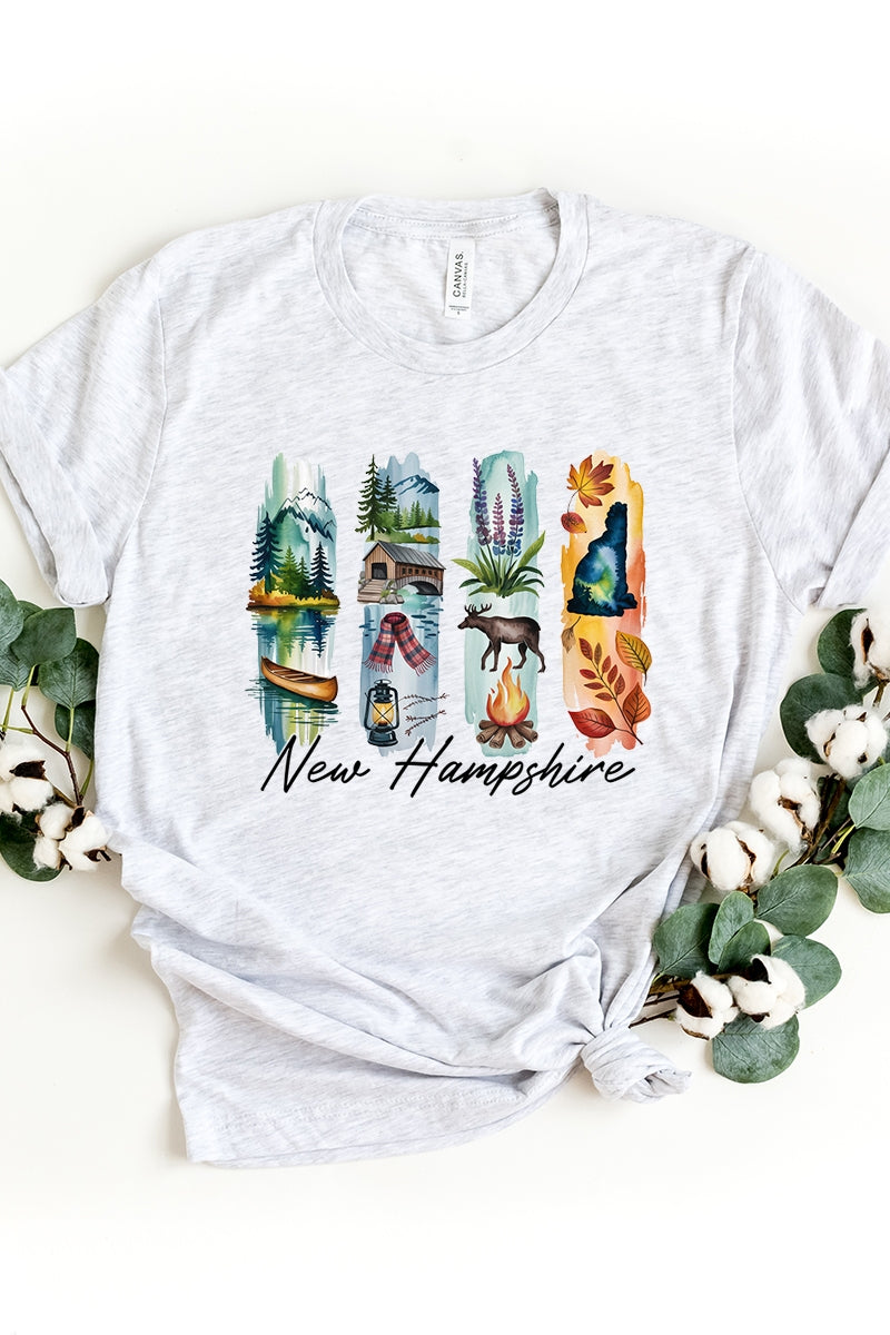 US3001-E3061NH New Hampshire State Brushstroke Graphic Tee $12.5