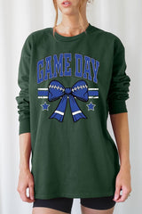 UL240-E3065 Blue Game Day Football Bow Graphic Long Sleeve Tee $13.75