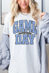 5000-E3130 Blue Gingham Game Day Graphic Heavy Cotton Tee $9