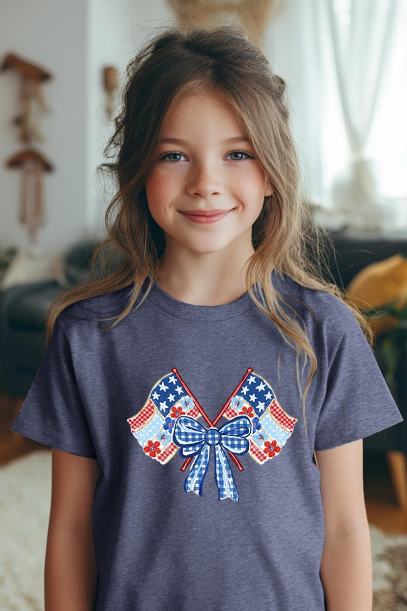5000B-E3482Z Patriotic Bow Flags Kids Graphic Heavy Cotton Tee $8.5
