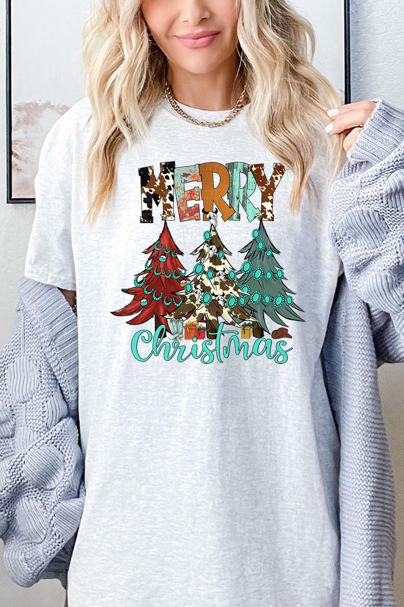 5000P-E3200 Merry Christmas Trees Graphic Plus Heavy Cotton Tee $12.75