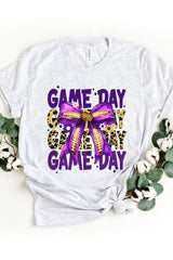 US3001P-E3092 Purple Yellow Football Game Day Bow Plus Tee $16