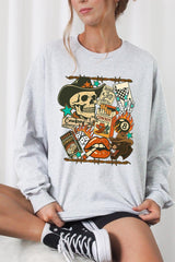 UL240-E3096 Vintage Western Collage Graphic Long Sleeve Tee $13.75