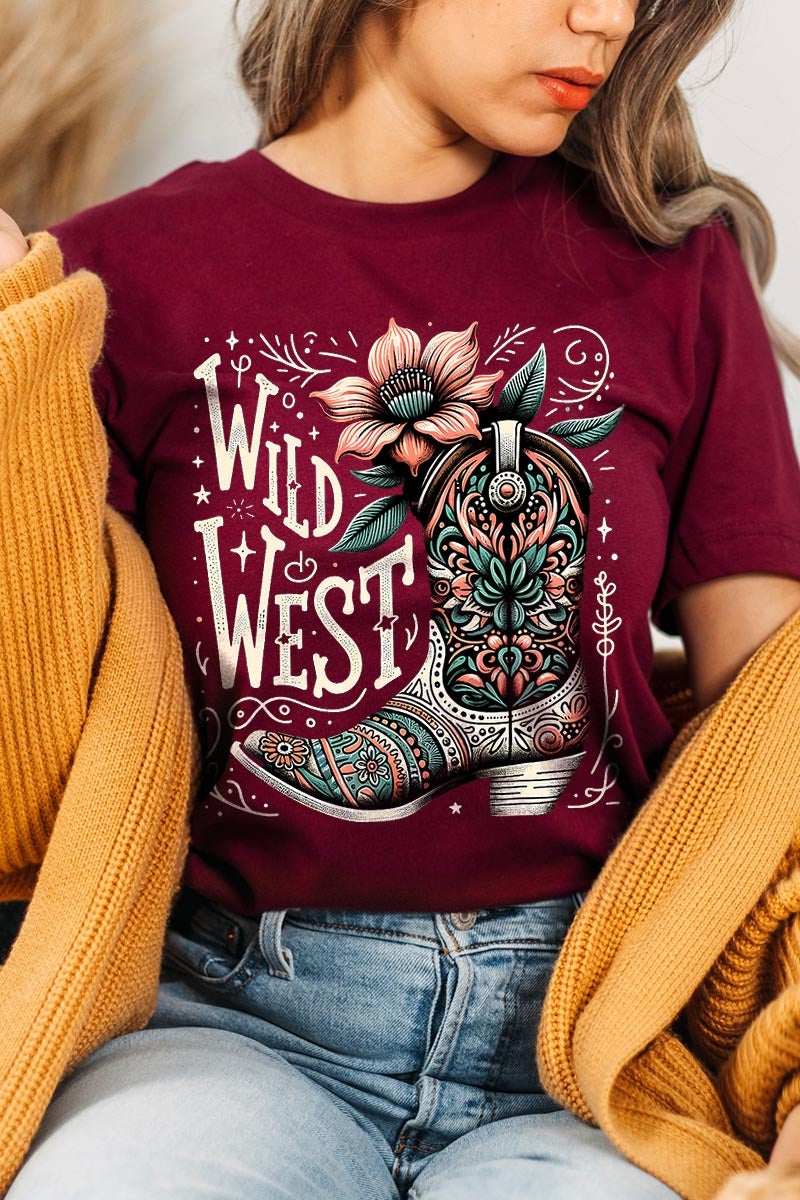 US3001-E3100 Wild West Cowgirl Boot Graphic Tee $12.5