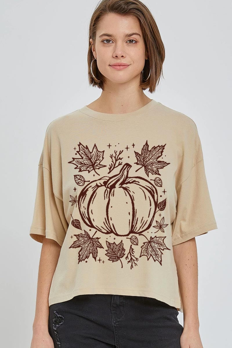 CTS-E3162 Fall Pumpkin Graphic Relaxed Crop Top $11