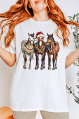 5000-E3182 Christmas Horses Graphic Heavy Cotton Tee $9