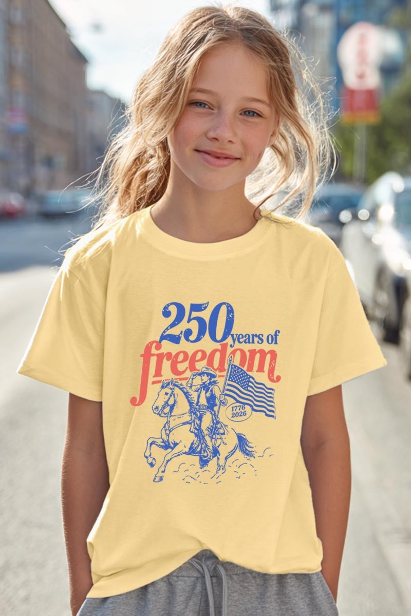 5000B-E3479Z Western 250 Years Freedom Kids Graphic Heavy Cotton Tee $8.5