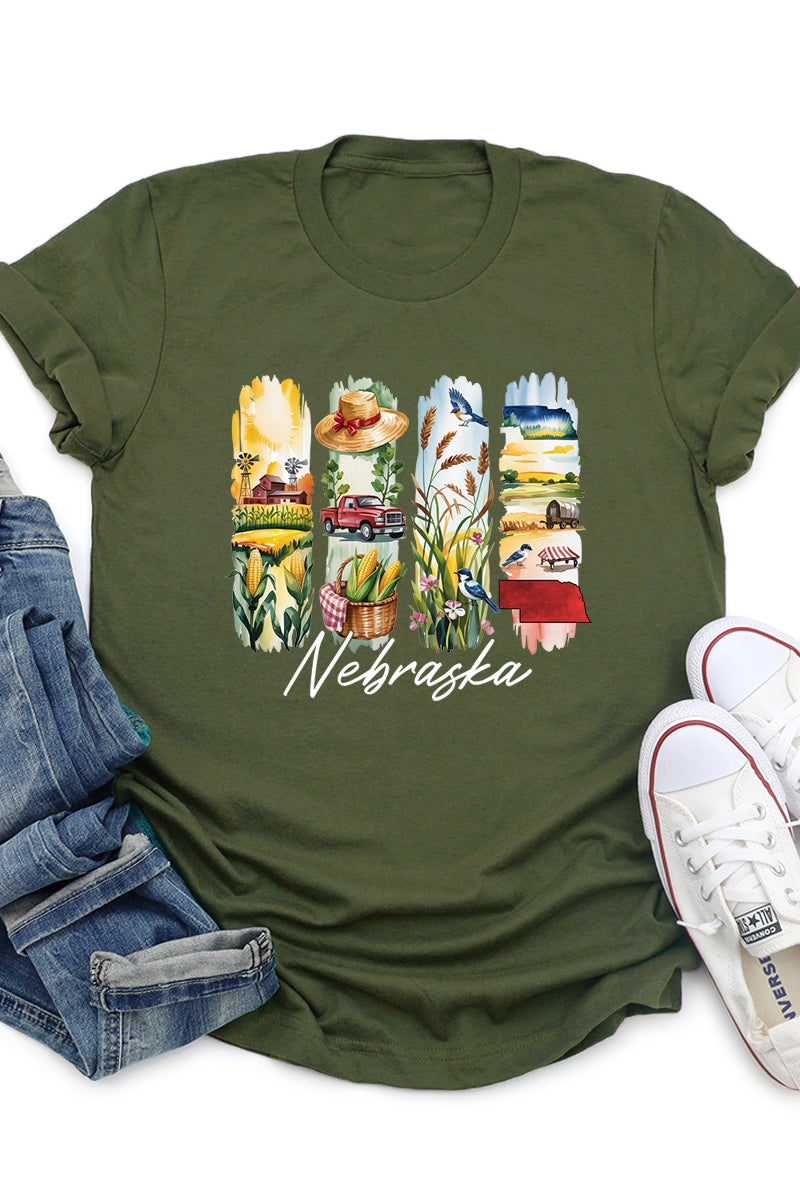 US3001P-E3061NE Nebraska State Brushstroke Graphic Plus Tee $16