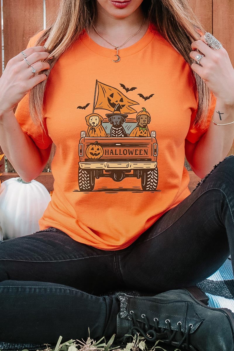US3001-E3150 Halloween Truck Dogs Graphic Tee $12.5