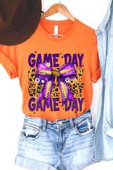 US3001P-E3092 Purple Yellow Football Game Day Bow Plus Tee $16