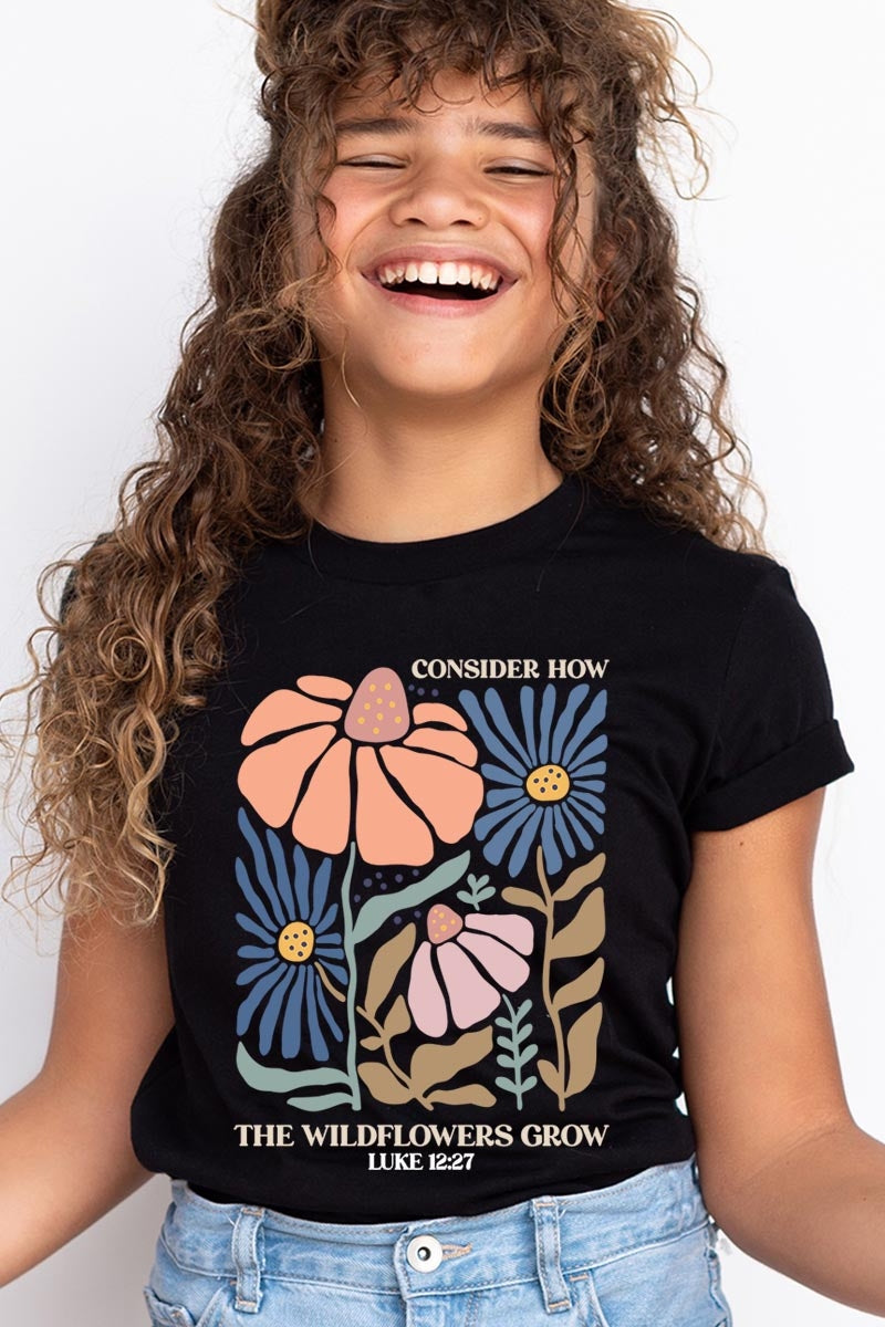 US3001Y-E3067Z Consider the Wildflowers Kids Graphic Tee $11