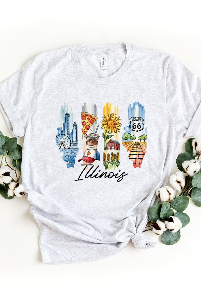 US3001P-E3061IL Illinois State Brushstroke Graphic Plus Tee $16
