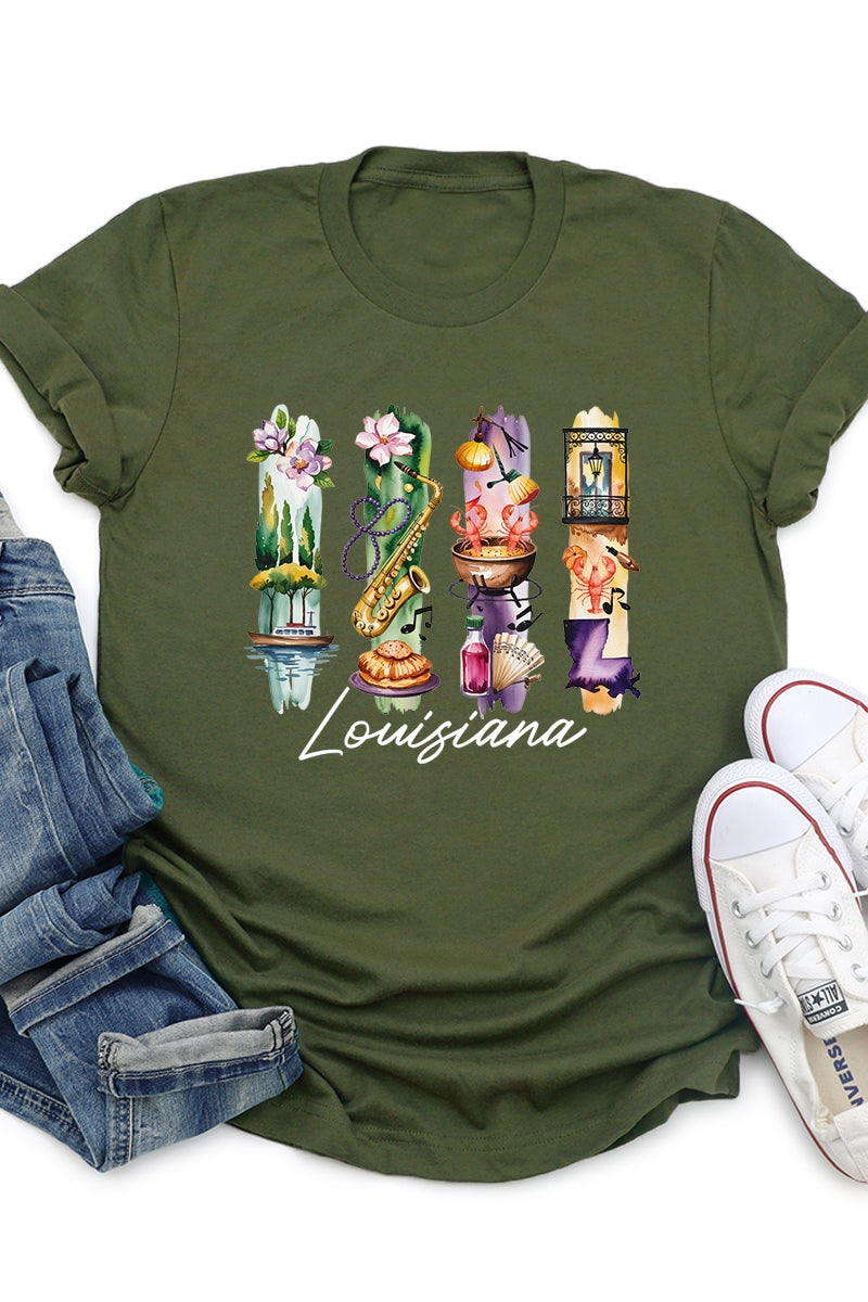 US3001-E3061LA Louisiana State Brushstroke Graphic Tee $12.5