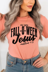 US3001P-E3143 Are You Fall O Ween Jesus Graphic Plus Tee $16