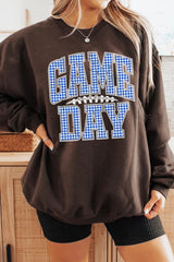 UL180P-E3130 Blue Gingham Game Day Graphic Plus Sweatshirt $25