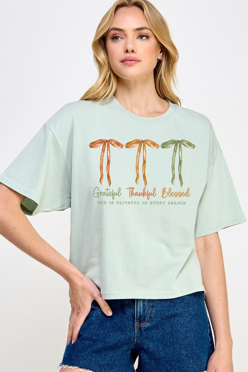 CTS-E3111 Grateful Thankful Blessed Graphic Relaxed Crop Top $11
