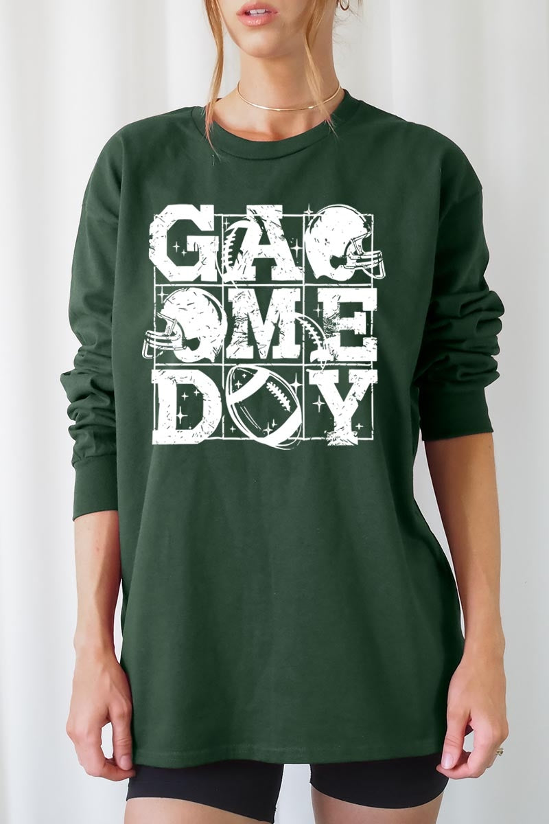 UL240-E3073 Distressed Game Day Graphic Long Sleeve Tee $13.75
