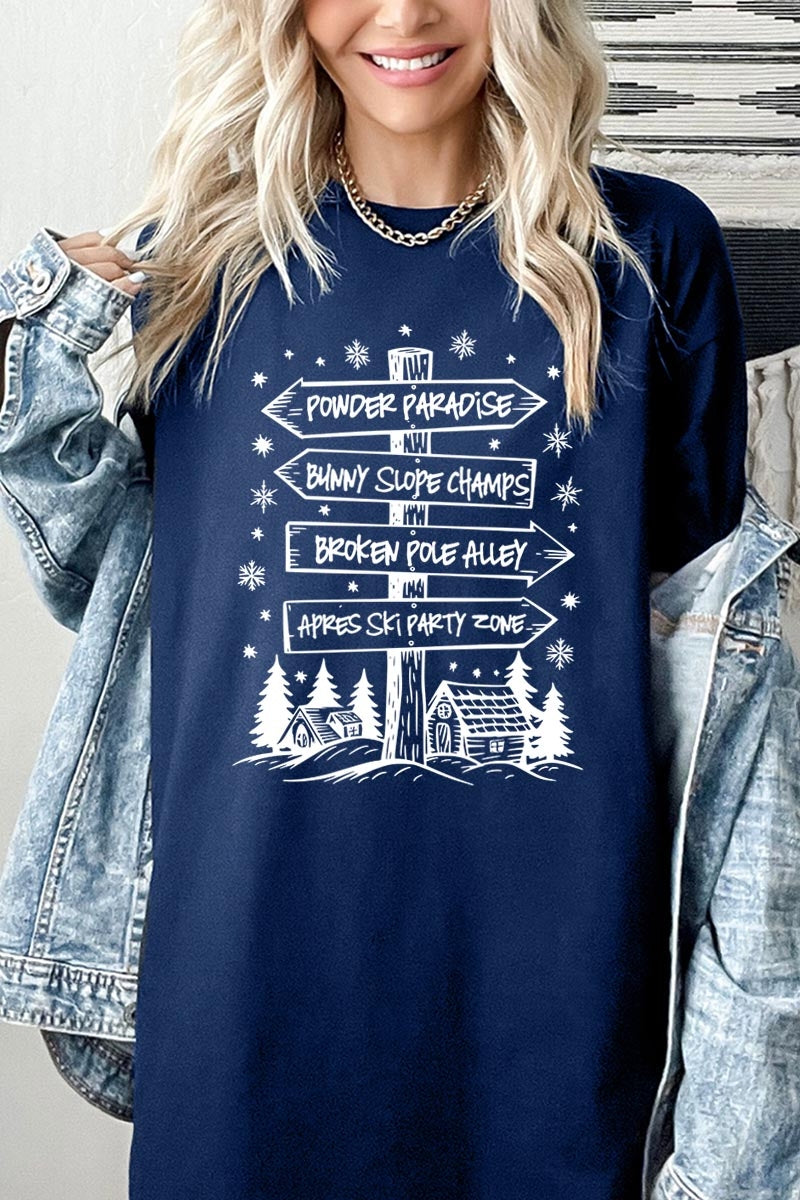 5000P-E3189 Ski Lodge Signs Graphic Plus Heavy Cotton Tee $12.75
