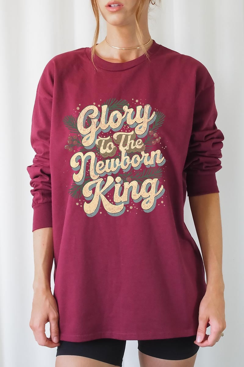 UL240-E3220 Glory to the Newborn King Graphic Long Sleeve Tee $13.75