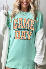 US3001-E3129 Orange Gingham Game Day Graphic Tee $12.5