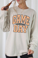 UL240-E3129 Orange Gingham Game Day Graphic Long Sleeve Tee $13.75