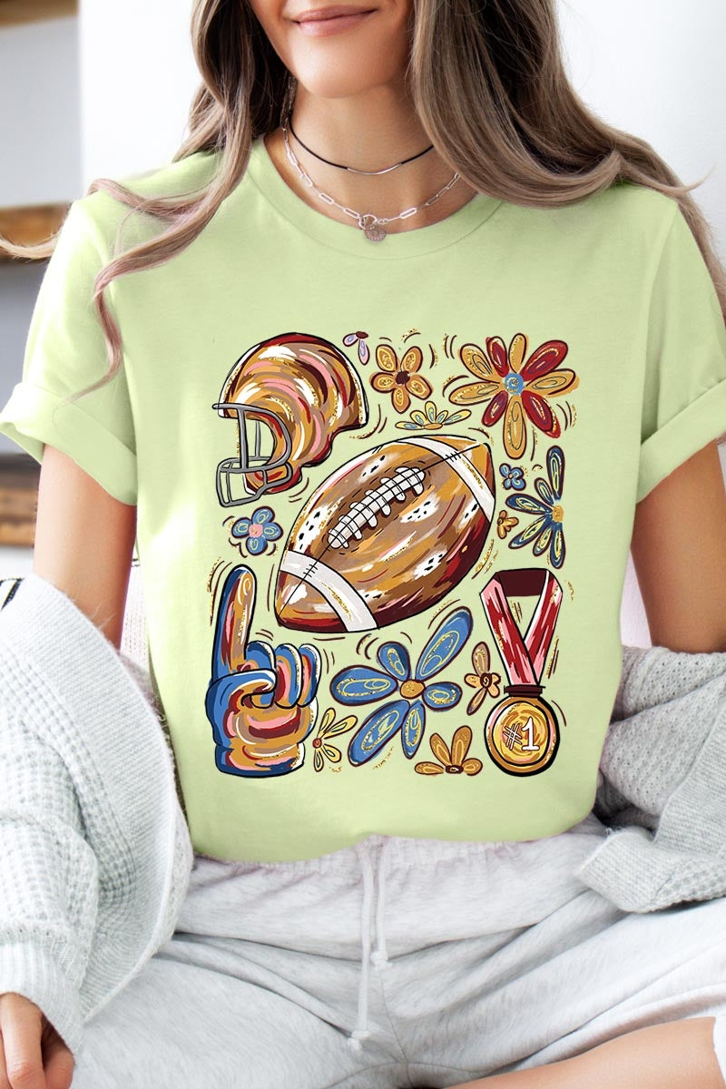 US3001P-E3072 Retro Floral Football Graphic Plus Tee $16
