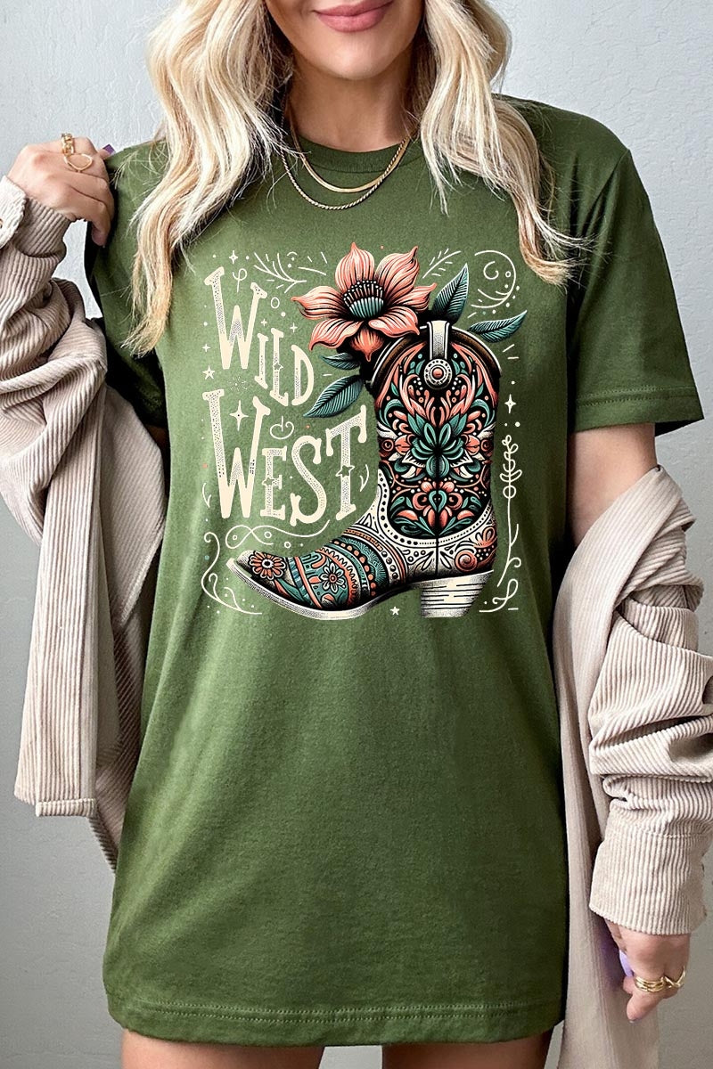 US3001-E3100 Wild West Cowgirl Boot Graphic Tee $12.5